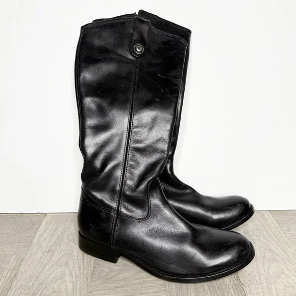 Frye Melissa Black Leather Riding Boot 7B - Picture 1 of 9